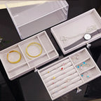 Velvet Crystal Charm 3-Drawer Acrylic Jewelry Box