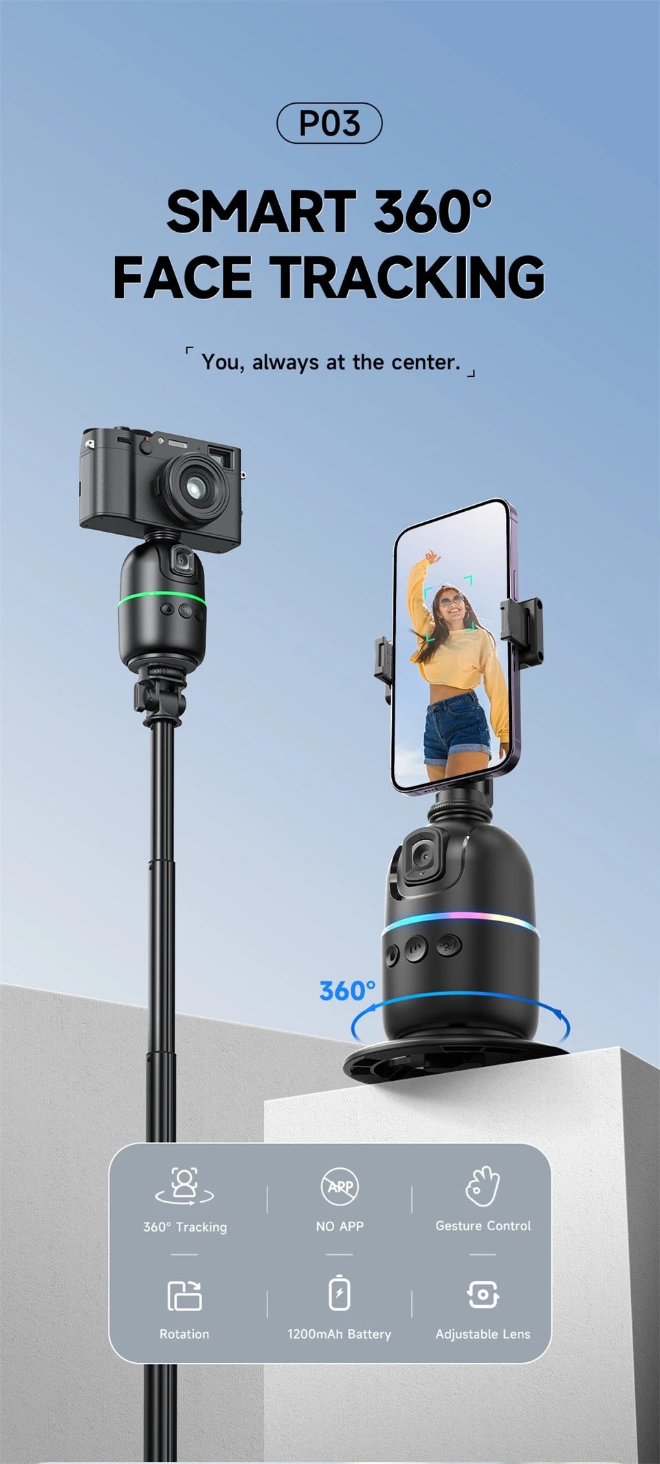 P03- 360 Auto Face Tracking Tripod