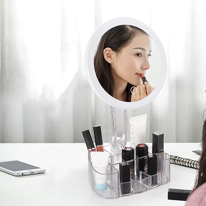 LED Mirror with Cosmetic Organizer
