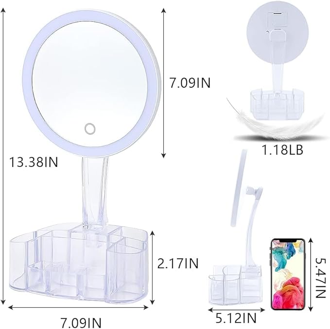 LED Mirror with Cosmetic Organizer