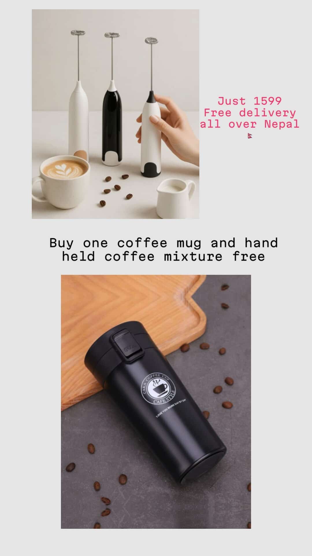 Stainless Steel Travel Mug with FREE  Handheld Mixer