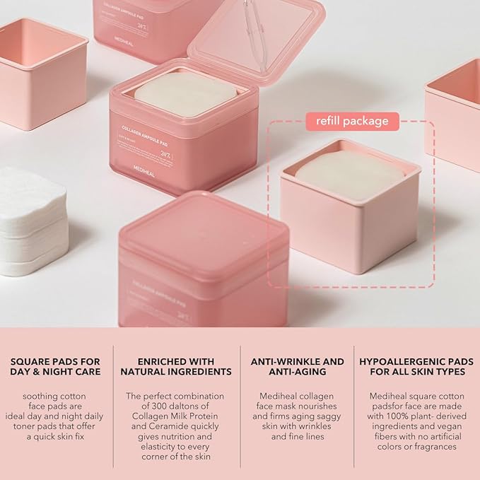 MEDIHEAL Toner Pads - Collagen Glow, Twice the Care