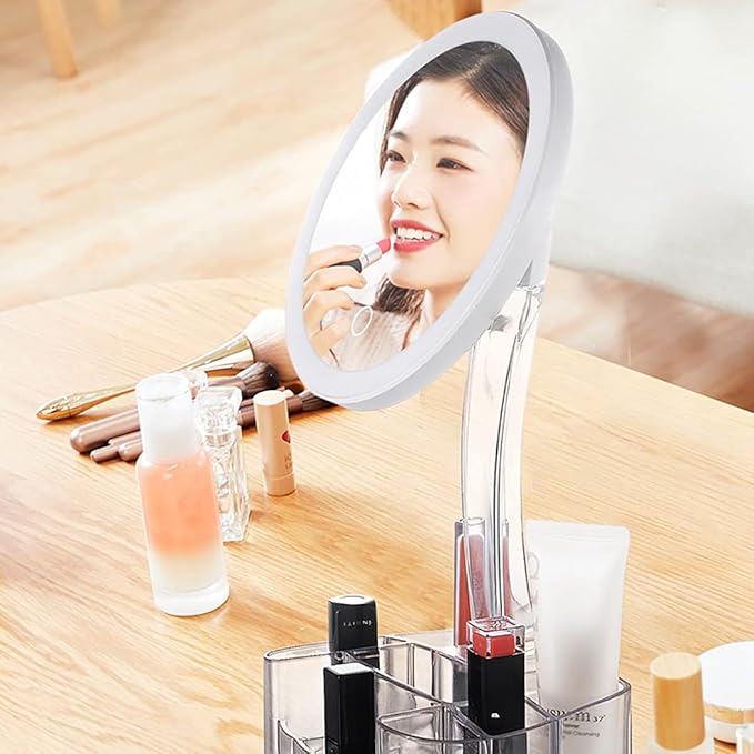 LED Mirror with Cosmetic Organizer