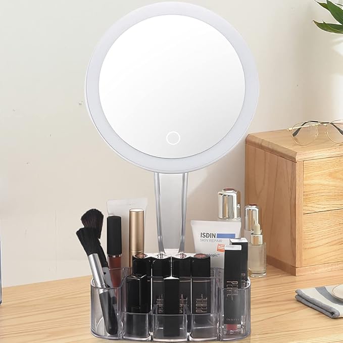 LED Mirror with Cosmetic Organizer