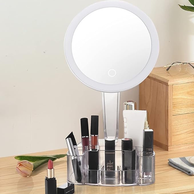 LED Mirror with Cosmetic Organizer