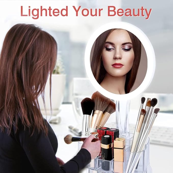 LED Mirror with Cosmetic Organizer
