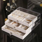 Velvet Crystal Charm 3-Drawer Acrylic Jewelry Box